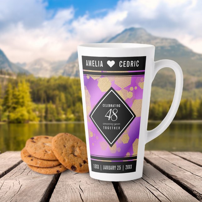 Taza De Café Latte Elegante 48º Aniversario del Boda Ametista (Elegant 48th Amethyst Wedding Anniversary Tall Latte Mug Cover Photo. )