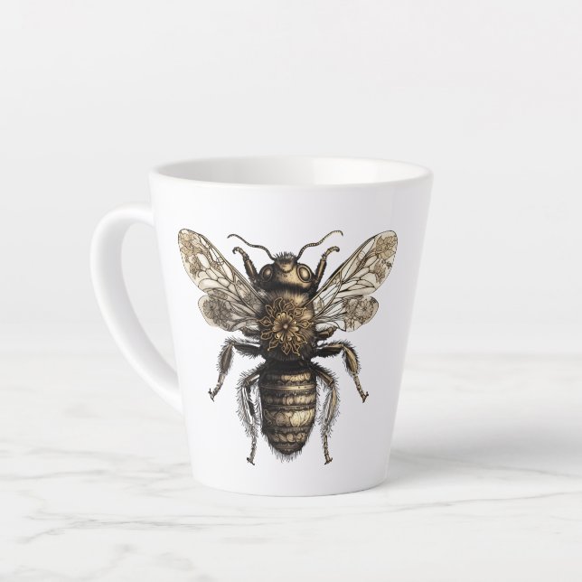 Taza De Café Latte Elegante Abeja de Flor Dorada (Ángulo izquierdo)