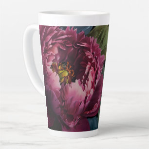 Taza De Café Latte Elegante acuarela floral rosa oscuro