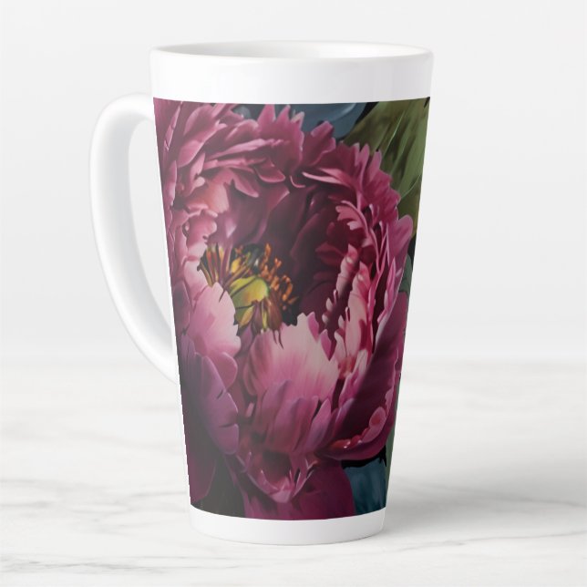 Taza De Café Latte Elegante acuarela floral rosa oscuro (Ángulo izquierdo)