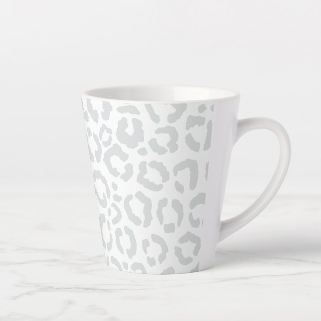 Taza De Café Latte Elegante animal de leopardo gris blanco (Derecha)