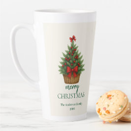 Taza De Café Latte Elegante árbol de Navidad – cinta roja