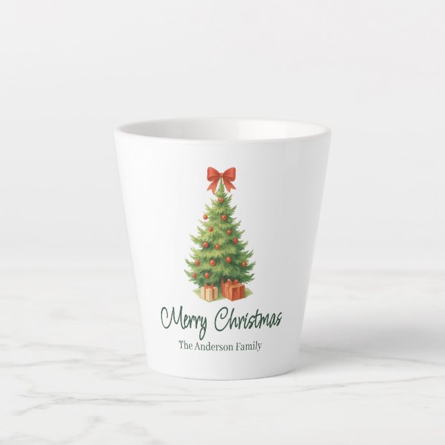 Taza De Café Latte Elegante árbol de Navidad con arcos y presencias r (Anverso)