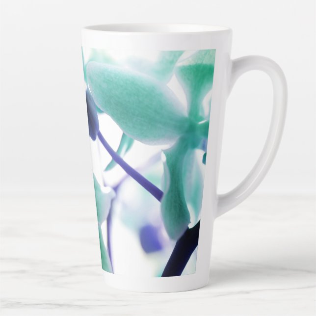 Taza De Café Latte Elegante blando verde azul Orquídea Imprimir latte (Derecha)