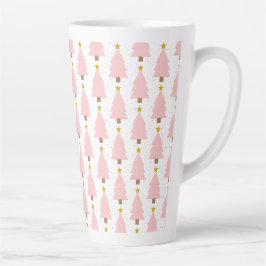 Taza De Café Latte Elegante bosque de árboles de Navidad rosado, estr