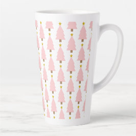 Taza De Café Latte Elegante bosque de árboles de Navidad rosado, estr