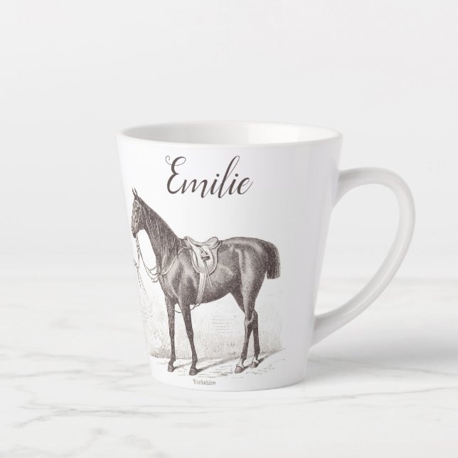 Taza De Café Latte Elegante caballo de época ecuestre personalizado (Derecha)