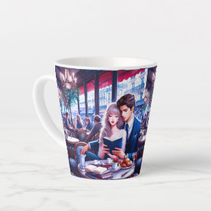 Taza De Café Latte Elegante Cafe Parisiense Fecha: Un Escape Romántic