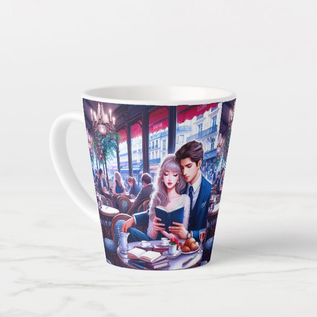 Taza De Café Latte Elegante Cafe Parisiense Fecha: Un Escape Romántic (Ángulo izquierdo)