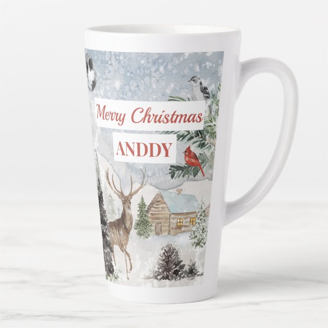 Taza De Café Latte Elegante Cardenal rojo de invierno con invierno y  (Derecha)