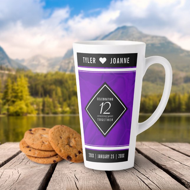 Taza De Café Latte Elegante celebración del 12º Aniversario del Boda  (Subido por el creador)