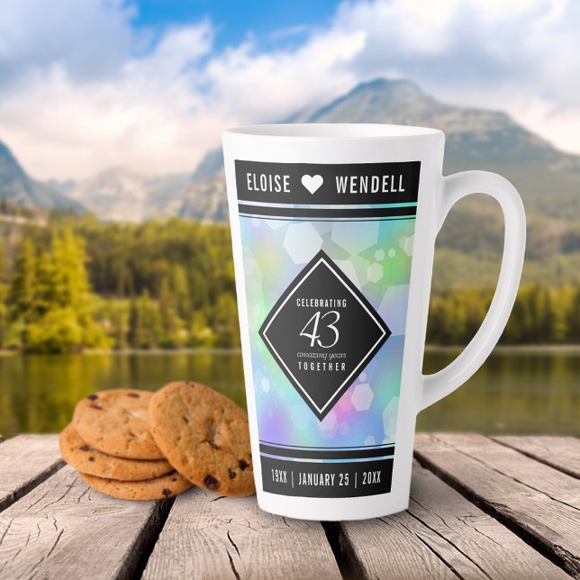Taza De Café Latte Elegante celebración del 43° Aniversario del Boda  (43rd Opal Wedding Anniversary Tall Latte Mug Cover Photo. )