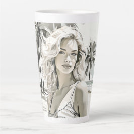 Taza De Café Latte Elegante chica en blanco y negro