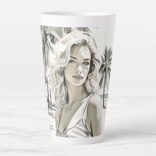Taza De Café Latte Elegante chica en blanco y negro (Anverso)
