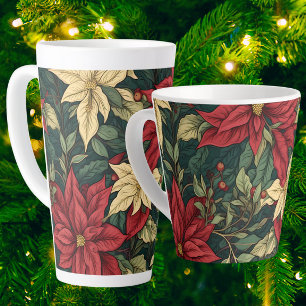Taza De Café Latte Elegante Clásico William Morris Poinsettia Vacacio