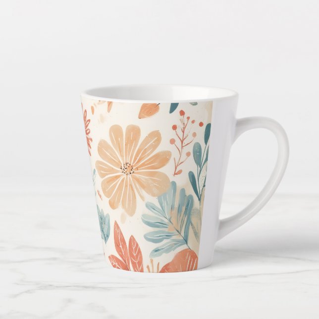 Taza De Café Latte Elegante Copa de Diseño Floral (Derecha)