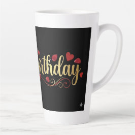 Taza De Café Latte Elegante Corazón Rojo y Dorado Feliz Cumpleaños Ro