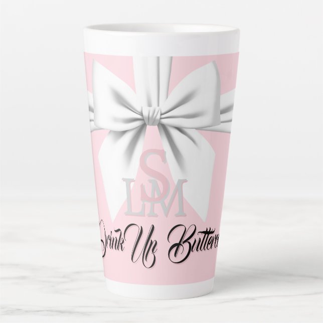 Taza De Café Latte Elegante Fancy Tiffany Cumpleaños Monograma Rosa (Anverso)