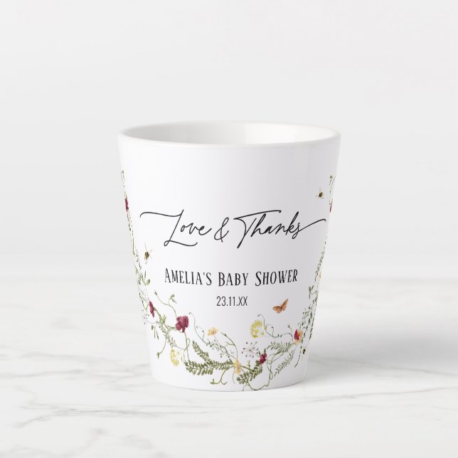 Taza De Café Latte Elegante Favor Baby Shower Personalizado De Flores (Anverso)