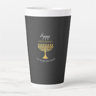 Taza De Café Latte Elegante Feliz Janucá Menorá Dorada