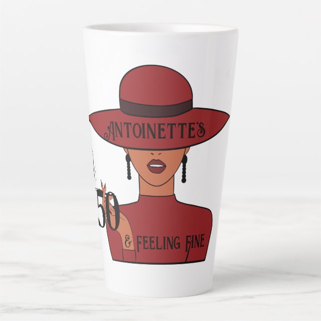 Taza De Café Latte Elegante Gorra Rojo 50 cumpleaños (Anverso)