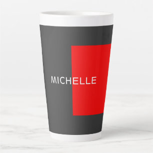 Taza De Café Latte Elegante Gris Rojo Minimalista Moderno Añadir nomb