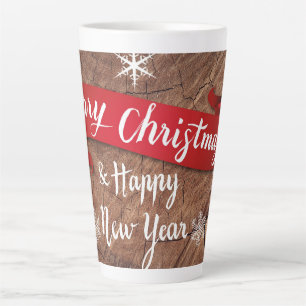 Taza De Café Latte Elegante Guión de Feliz Navidad Copos de Nieve Bla