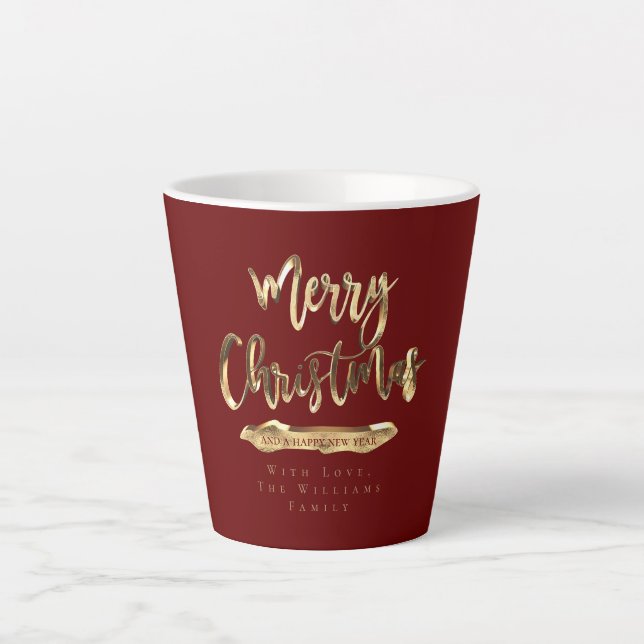 Taza De Café Latte Elegante guión Feliz Navidad y Feliz Año Nuevo (Anverso)