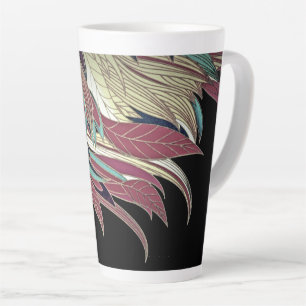 Taza De Café Latte Elegante hoja de plumas abstracta color verde azul