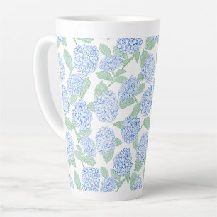 Taza De Café Latte Elegante Hydrangea Azul Verde Preppy
