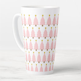 Taza De Café Latte Elegante Línea de Árboles de Navidad Rosa, Estrell