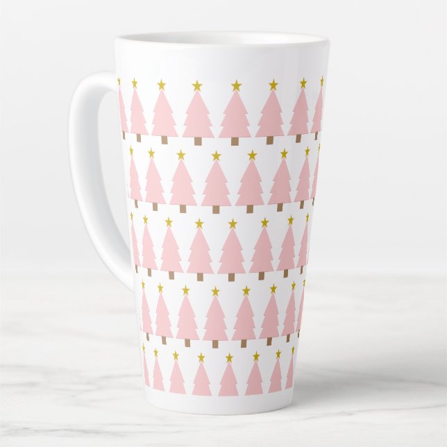 Taza De Café Latte Elegante Línea de Árboles de Navidad Rosa, Estrell (Ángulo izquierdo)
