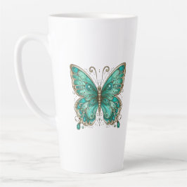 Taza De Café Latte Elegante mariposa turquesa grande