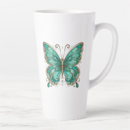 Taza De Café Latte Elegante mariposa turquesa grande
