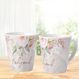 Taza De Café Latte Elegante Mármol Floral Rosa Rosa Peony