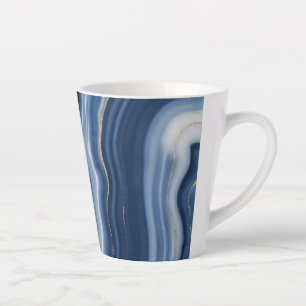 Taza De Café Latte Elegante Mármol Líquido Abstracto Azul Marino y Do