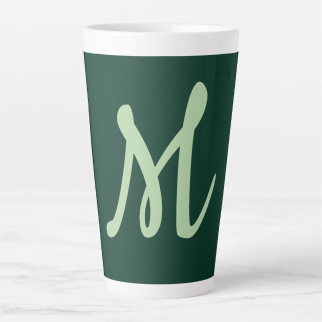Taza De Café Latte Elegante Moderno Plano Verde Oscuro Monograma de N (Anverso)