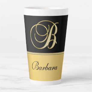 Taza De Café Latte Elegante Monograma "B" Nombre personalizado Oro ne