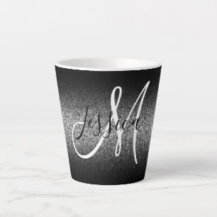 Taza De Café Latte Elegante Monograma con Ombre Negro y Brillo Platea