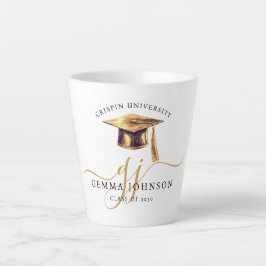 Taza De Café Latte Elegante Monograma de Graduación en Letra Dorada