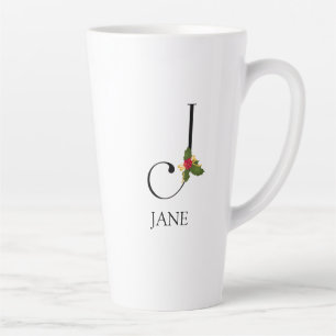 Taza De Café Latte Elegante Monograma festivo inicial J y nombre