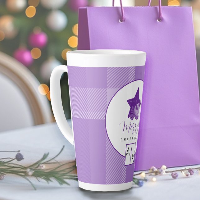 Taza De Café Latte Elegante Monograma Lilac Violet Tartan (Subido por el creador)
