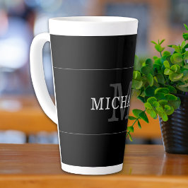 Taza De Café Latte Elegante Monograma Personalizado de Nombre en Negr