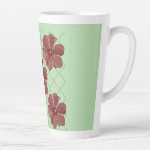 Taza De Café Latte Elegante Patrón de Encaje Floral Borgoña y Verde S