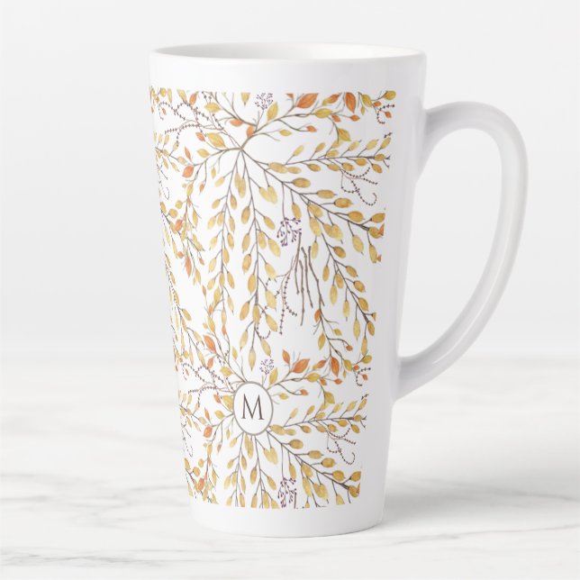 Taza De Café Latte Elegante patrón de follaje otoñal personalizado (Derecha)