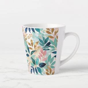 Taza De Café Latte Elegante patrón de hojas aqua rosa falso oro bonit