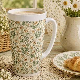 Taza De Café Latte Elegante patrón floral de lirio naranja vintage