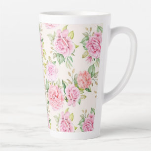Taza De Café Latte Elegante patrón floral de rosa romántica