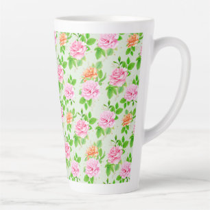 Taza De Café Latte Elegante patrón floral de rosas hojas verdes-23675