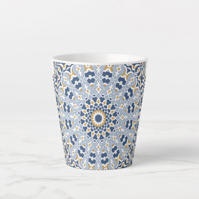 Taza De Café Latte Elegante patrón oriental arabesco azul persa (Anverso)